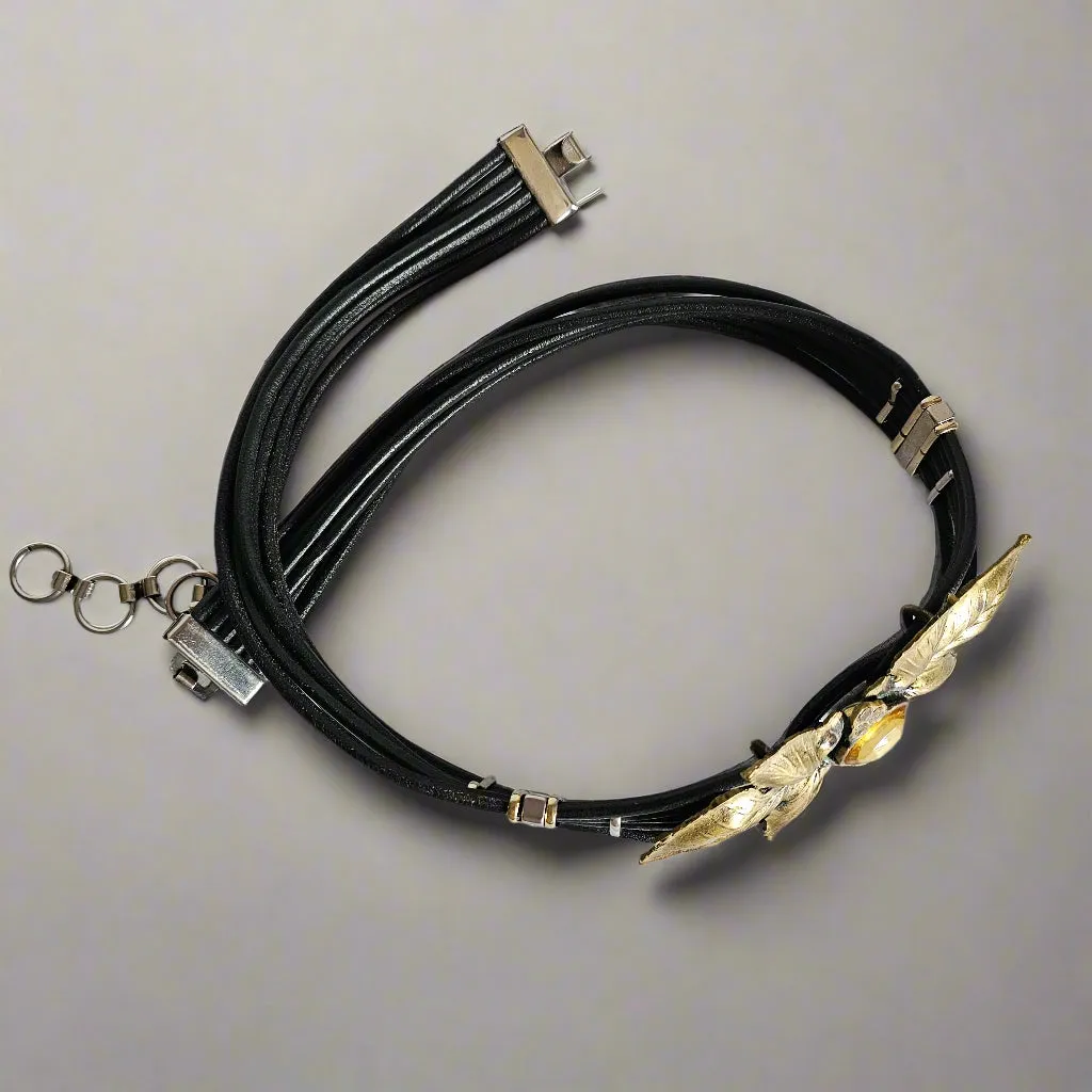 Vintage Italian Statement Belt with Gold Leaf & Amber Jewel Centrepiece