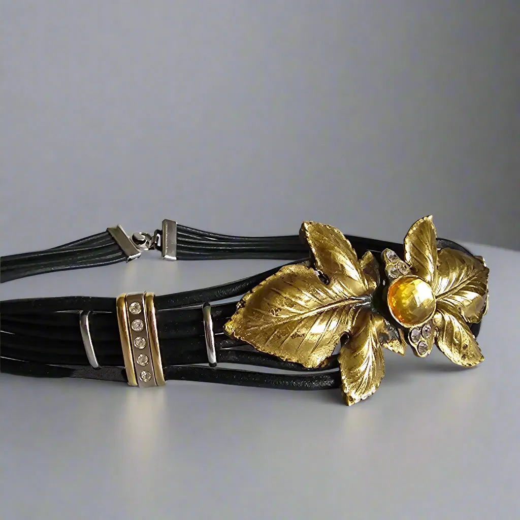 Vintage Italian Statement Belt with Gold Leaf & Amber Jewel Centrepiece