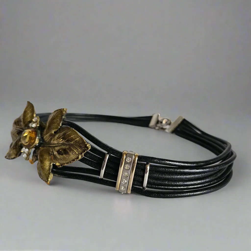 Vintage Italian Statement Belt with Gold Leaf & Amber Jewel Centrepiece