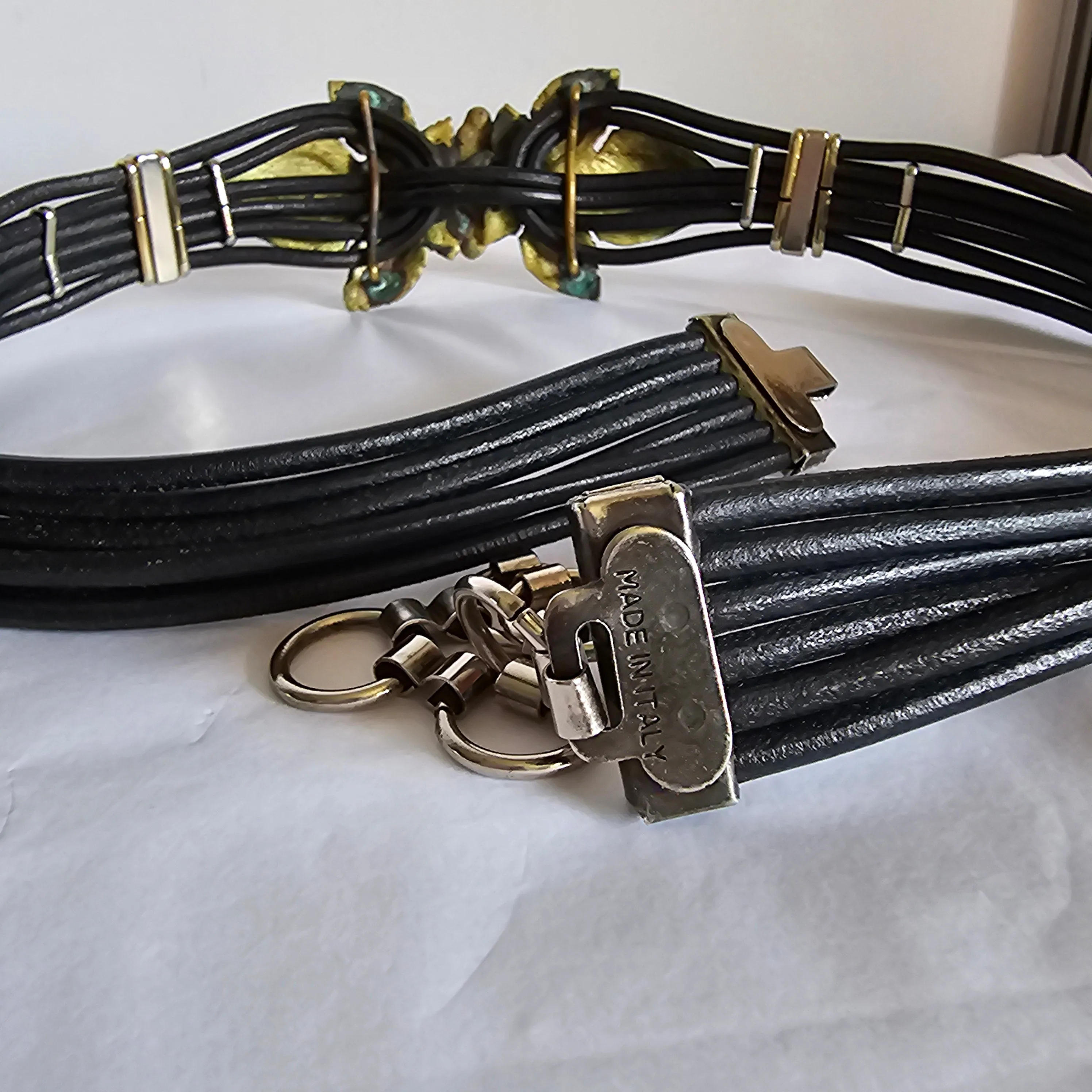 Vintage Italian Statement Belt with Gold Leaf & Amber Jewel Centrepiece