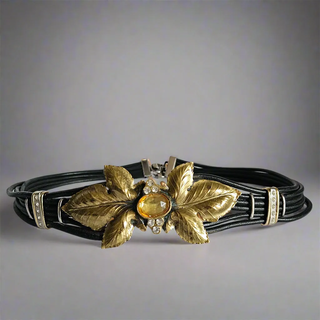 Vintage Italian Statement Belt with Gold Leaf & Amber Jewel Centrepiece