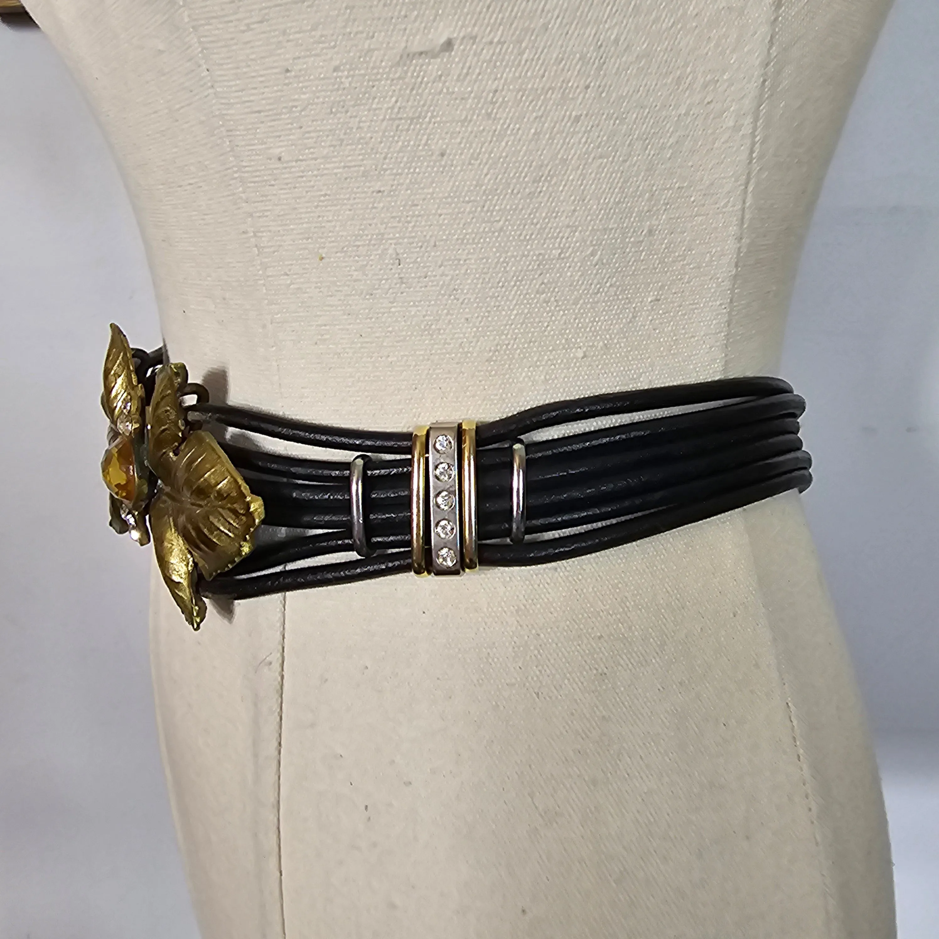 Vintage Italian Statement Belt with Gold Leaf & Amber Jewel Centrepiece