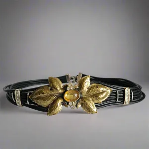 Vintage Italian Statement Belt with Gold Leaf & Amber Jewel Centrepiece
