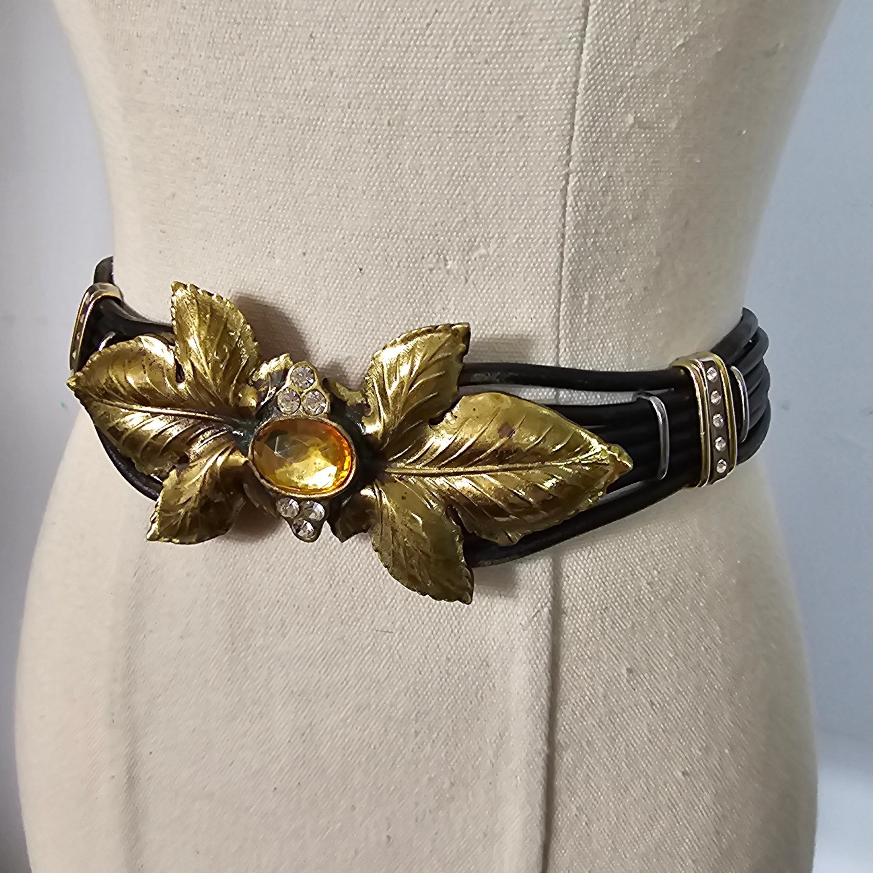 Vintage Italian Statement Belt with Gold Leaf & Amber Jewel Centrepiece