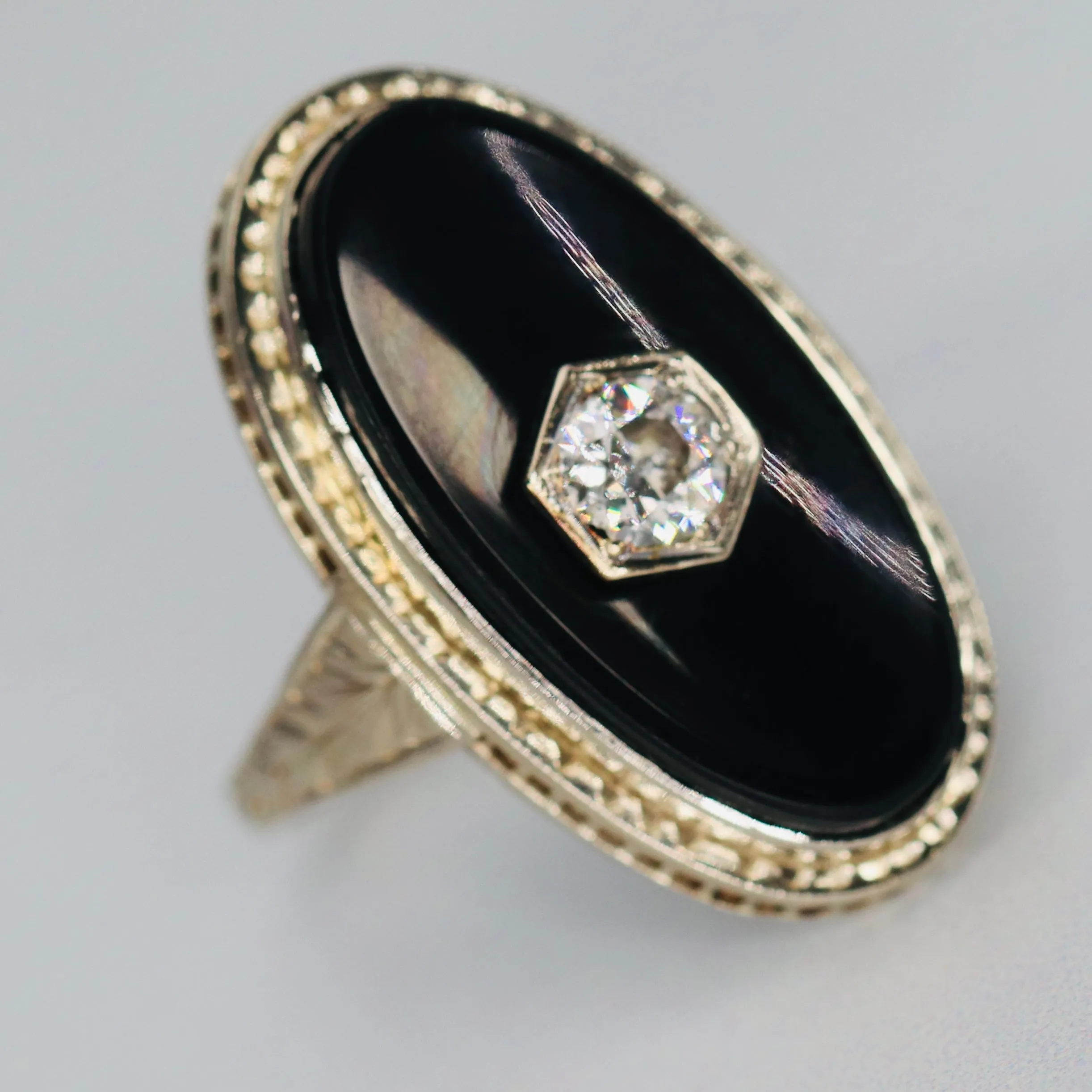 Vintage Onyx and .21ct OEC diamond ring in 14k white gold