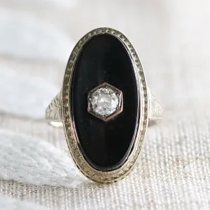 Vintage Onyx and .21ct OEC diamond ring in 14k white gold