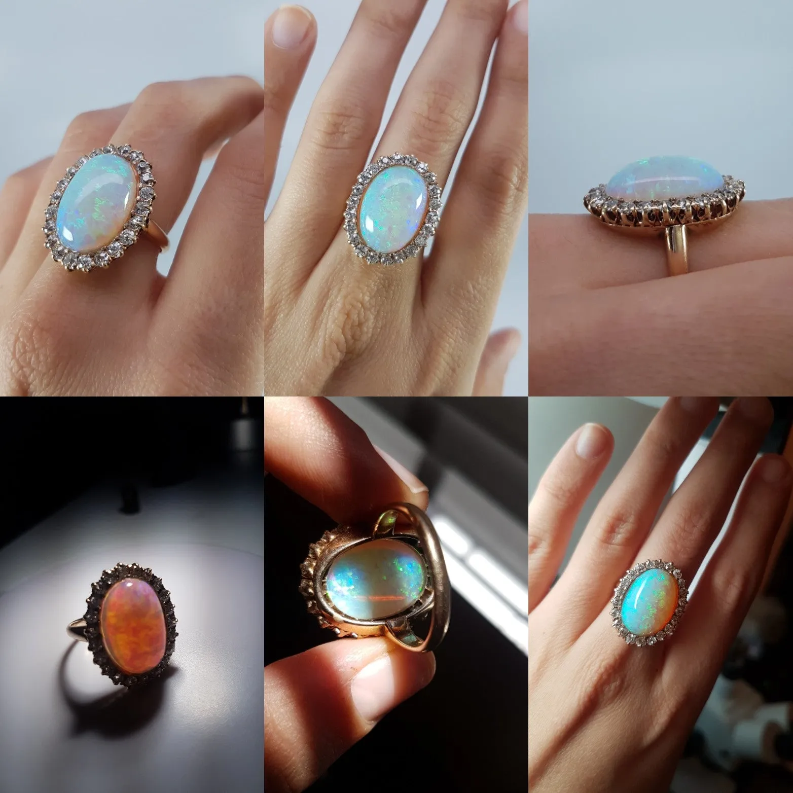 VINTAGE OPAL AND OLD MINE CUT COCKTAIL RING