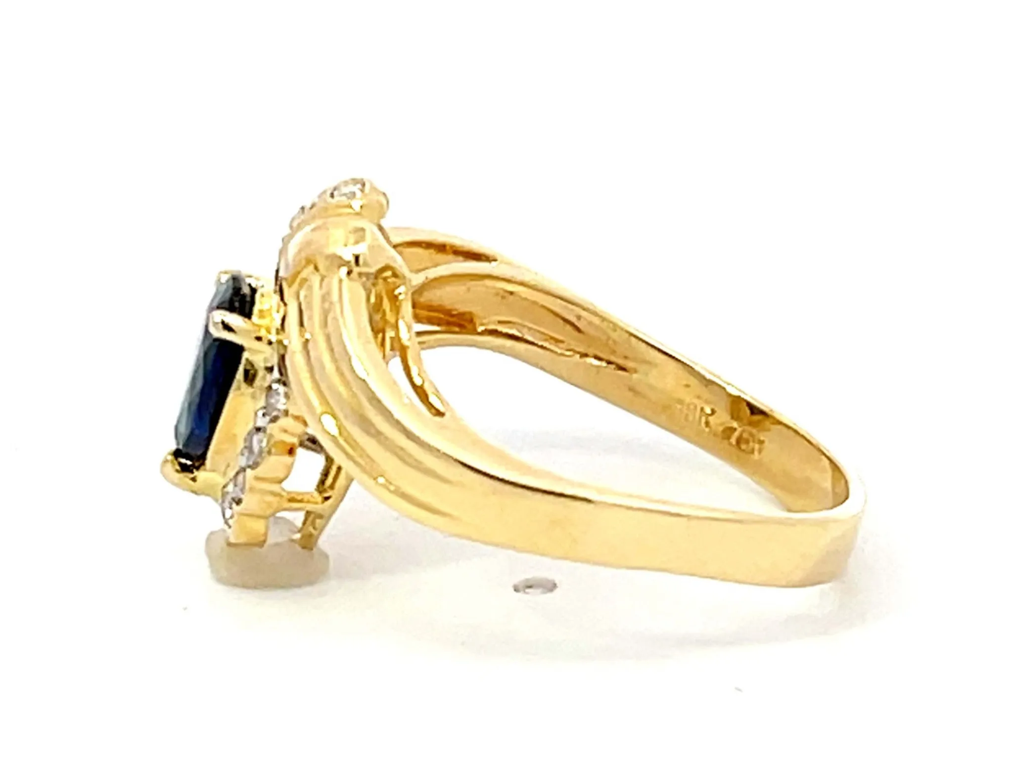 Vintage Pear Shaped Sapphire and Diamond Halo Ring in 18k Yellow Gold