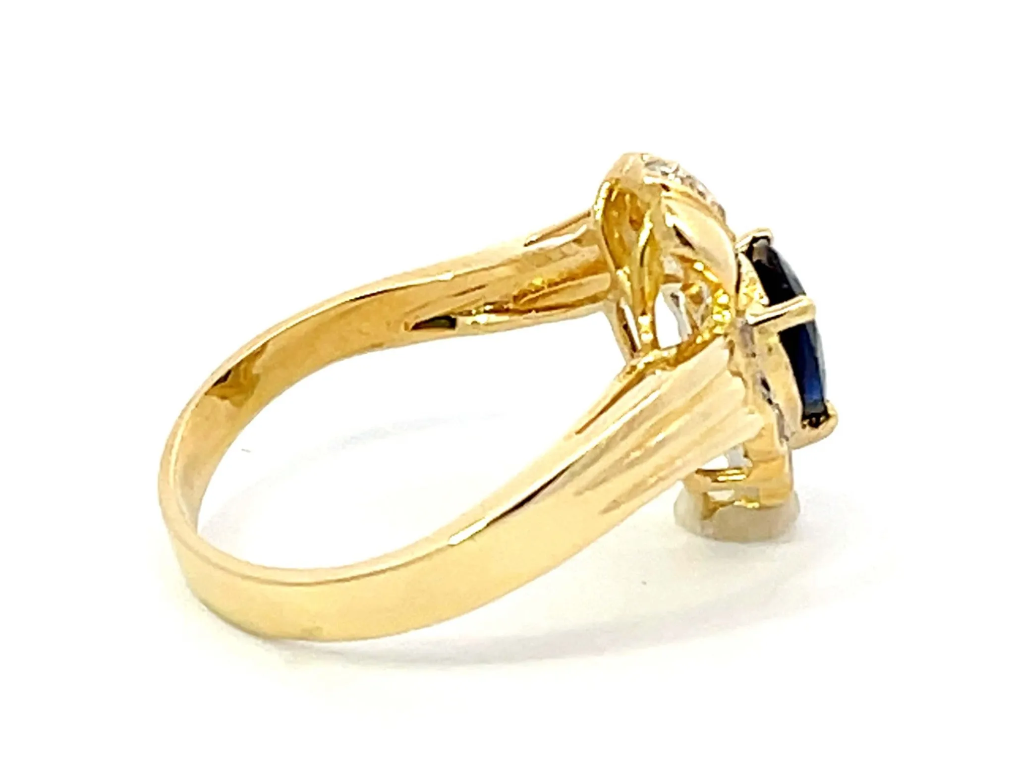Vintage Pear Shaped Sapphire and Diamond Halo Ring in 18k Yellow Gold