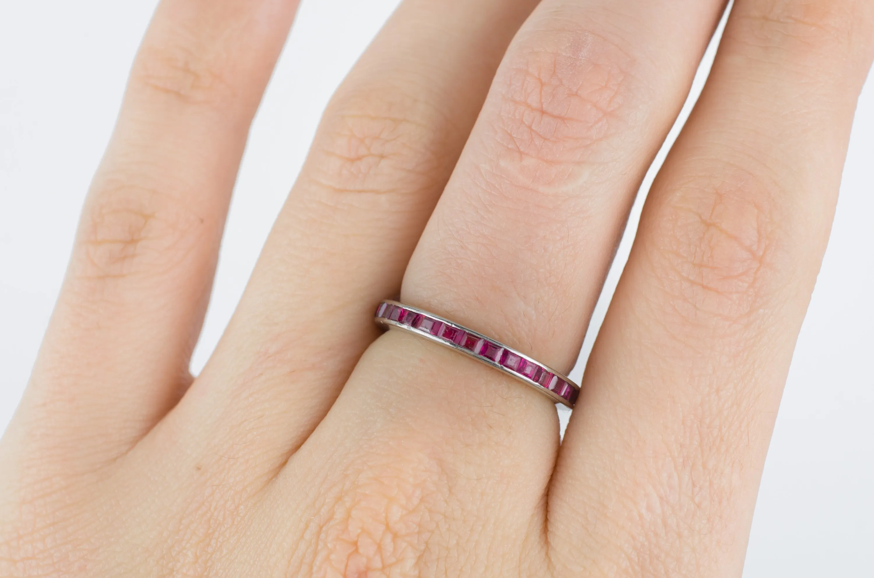VINTAGE PLATINUM AND RUBY ETERNITY BAND