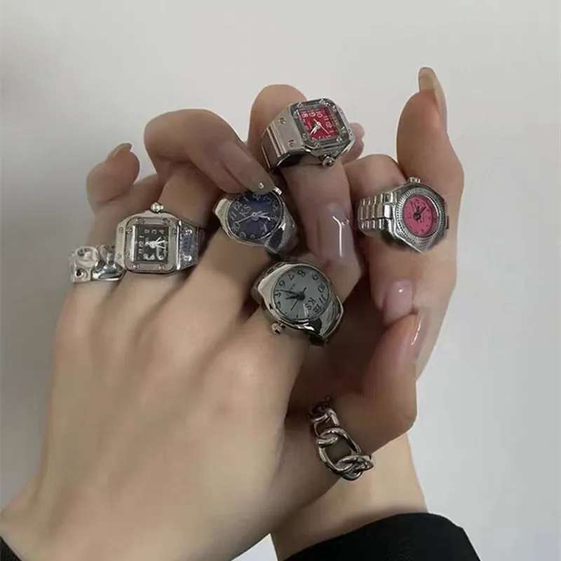 Vintage Rings Punk Elastic Stretchy Quartz Watch Rings
