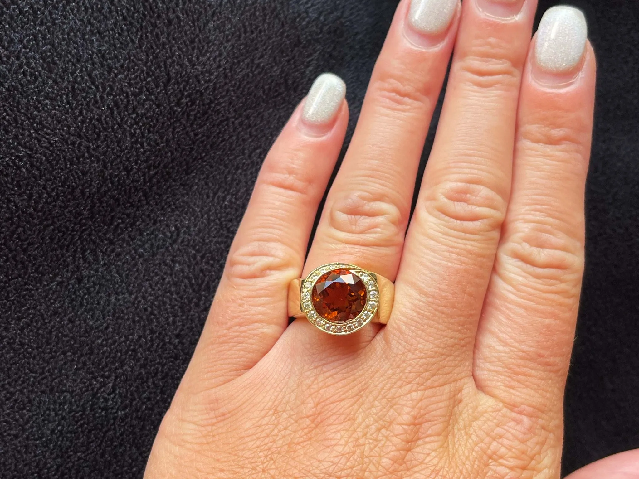 Vintage Round Citrine Diamond Halo Ring in 14k Yellow Gold