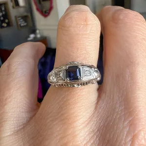 Vintage Sapphire & Diamond Filigree Ring