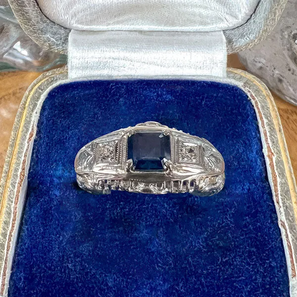 Vintage Sapphire & Diamond Filigree Ring