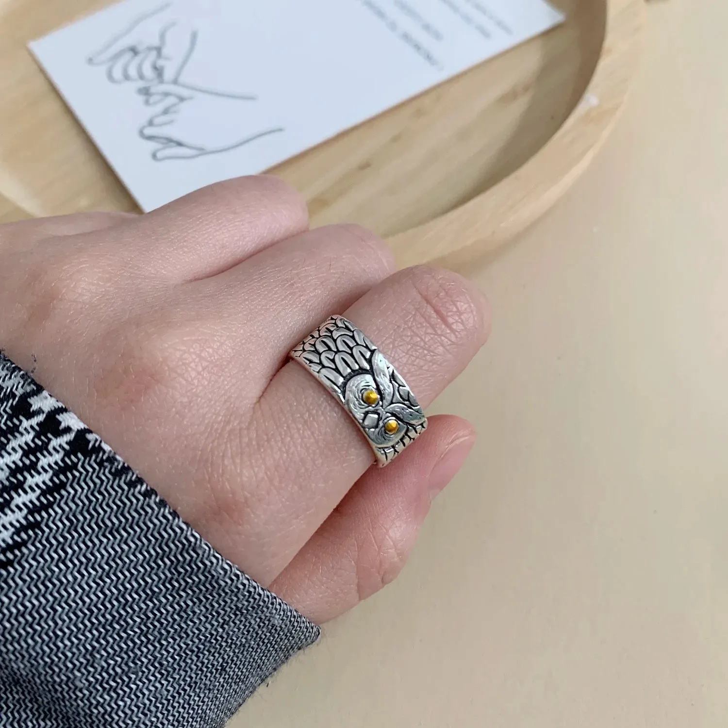 Vintage Silver Boho Butterfly Ring, Owl Angel Wing Silver Ring, Boho Jewelry