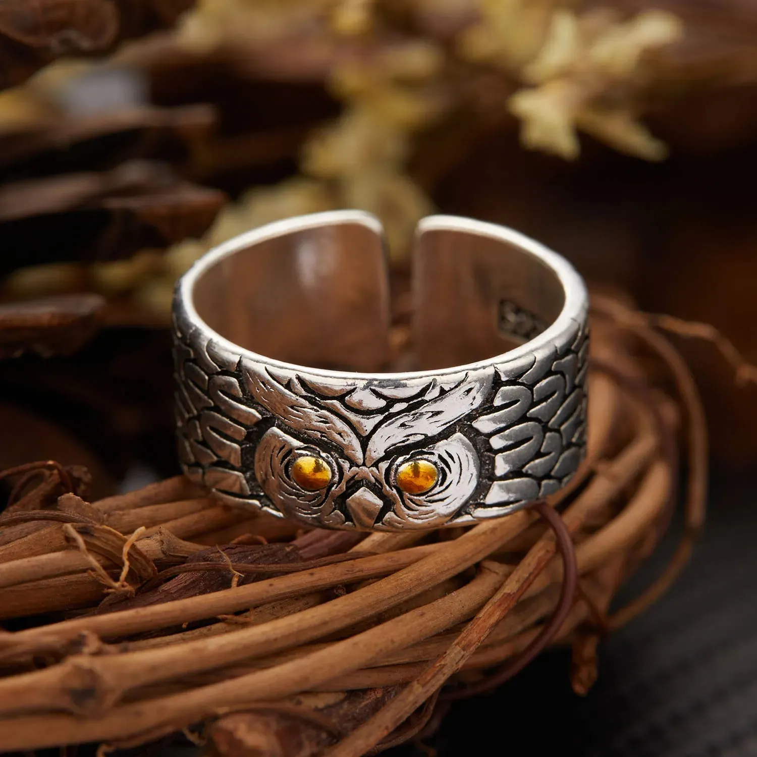 Vintage Silver Boho Butterfly Ring, Owl Angel Wing Silver Ring, Boho Jewelry