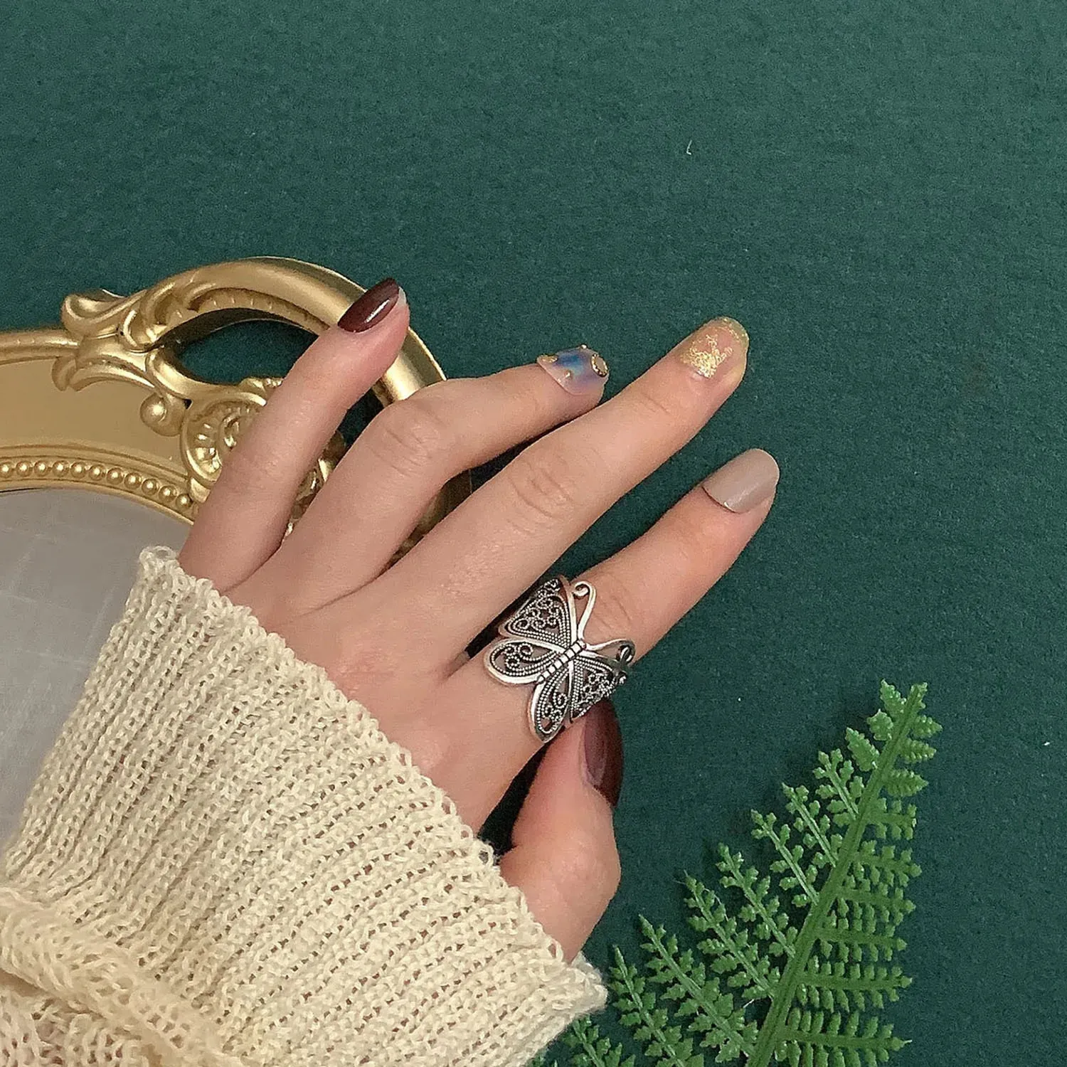 Vintage Silver Boho Butterfly Ring, Owl Angel Wing Silver Ring, Boho Jewelry
