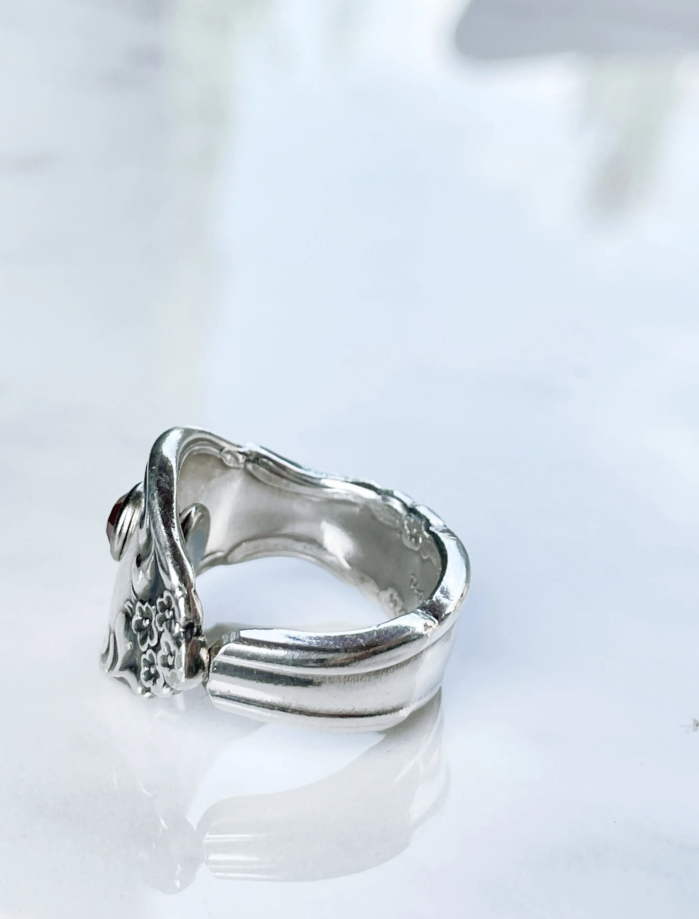Vintage Silver Spoon Ring with Pink Stone