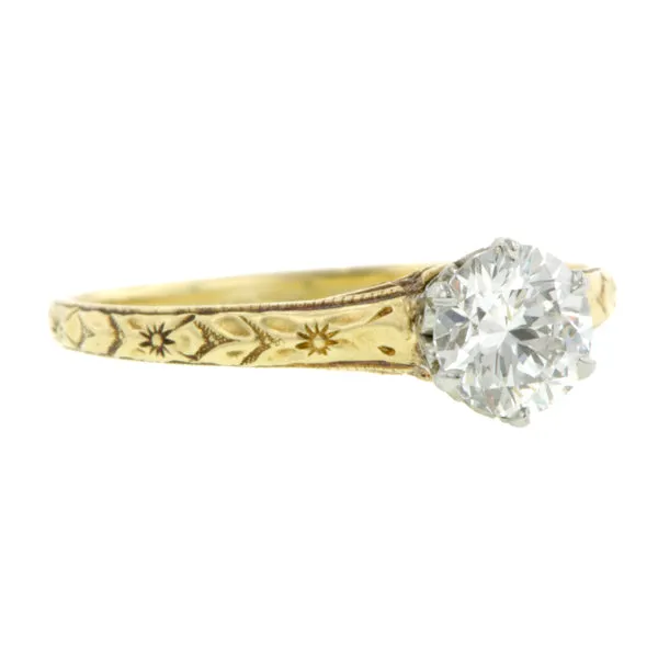 Vintage Solitaire Engagement Ring, RBC 0.68ct