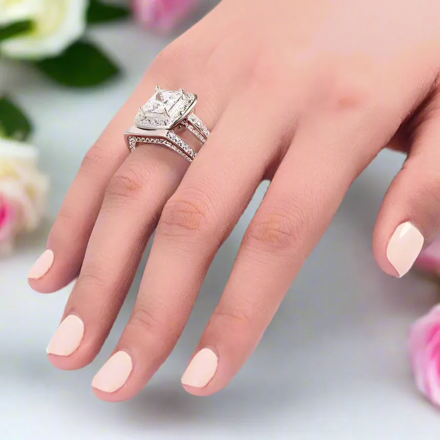 Vintage Style 2 Carat Created Diamond 2-Pc Bridal Wedding Engagement Ring Set