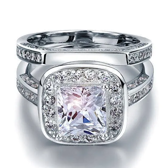 Vintage Style 2 Carat Created Diamond 2-Pc Bridal Wedding Engagement Ring Set