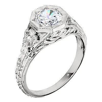 Vintage Style Floral Solitaire Engagement Ring Mounting
