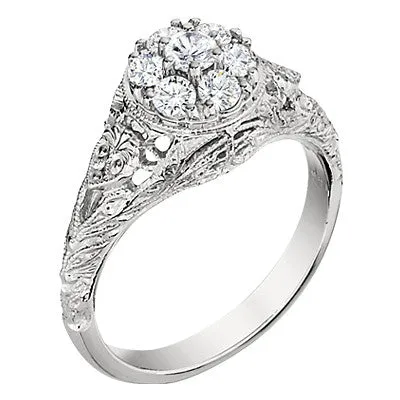 Vintage Style Heart Diamond Cluster Ring
