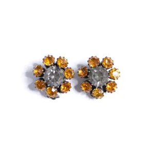 Vintage Weiss Smokey Gray and Amber Rhinestone Earrings