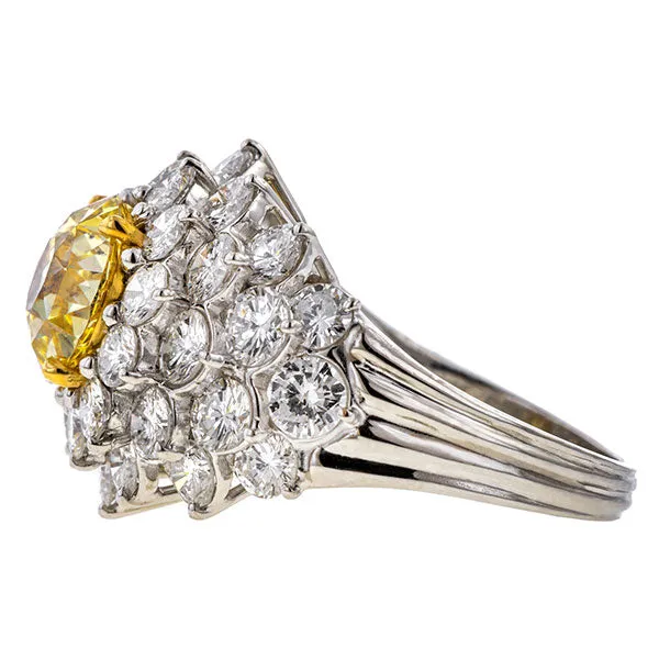 Vintage Yellow Diamond Cluster Ring, Old European cut 3.03ct.
