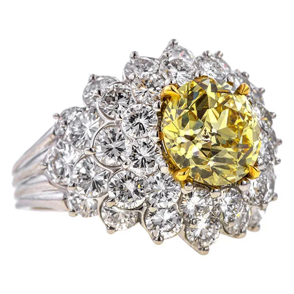 Vintage Yellow Diamond Cluster Ring, Old European cut 3.03ct.