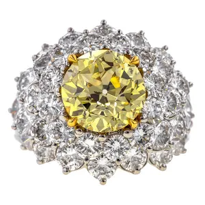 Vintage Yellow Diamond Cluster Ring, Old European cut 3.03ct.