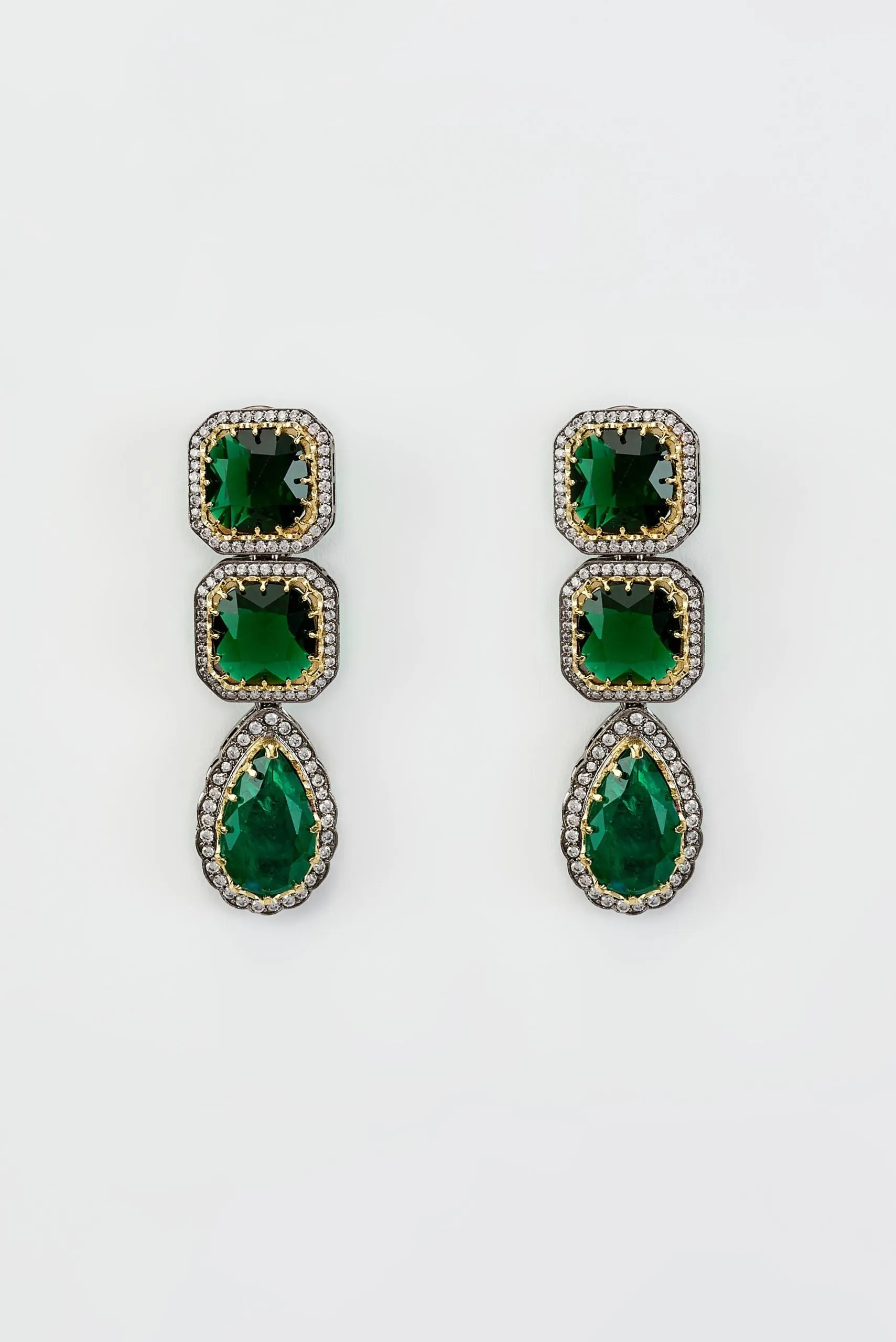 vivinia BY VIDHI MEHRA Florence Silver Plated Green Zircon Womens Pair of Danglers Earrings (Freesize)