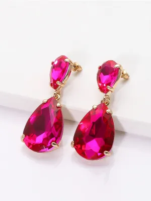Water Drop Decor Earrings - Hot Pink- FD ⚡
