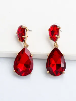 Water Drop Decor Earrings - Red