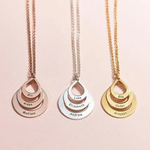 Water drop shape necklace with engraved names