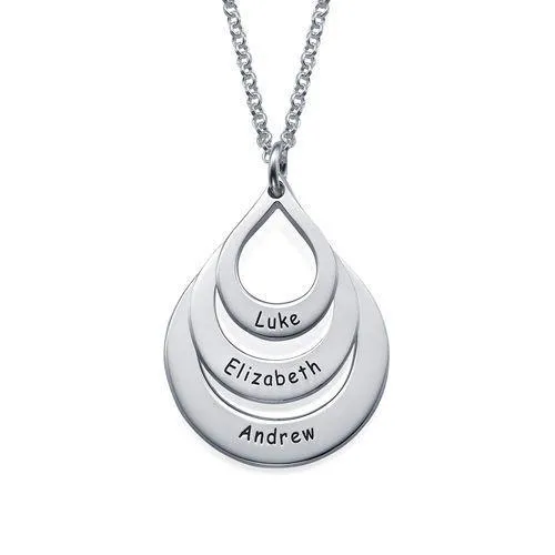Water drop shape necklace with engraved names