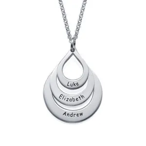 Water drop shape necklace with engraved names