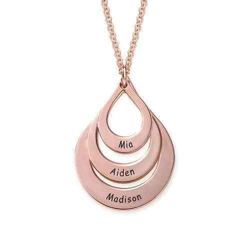 Water drop shape necklace with engraved names