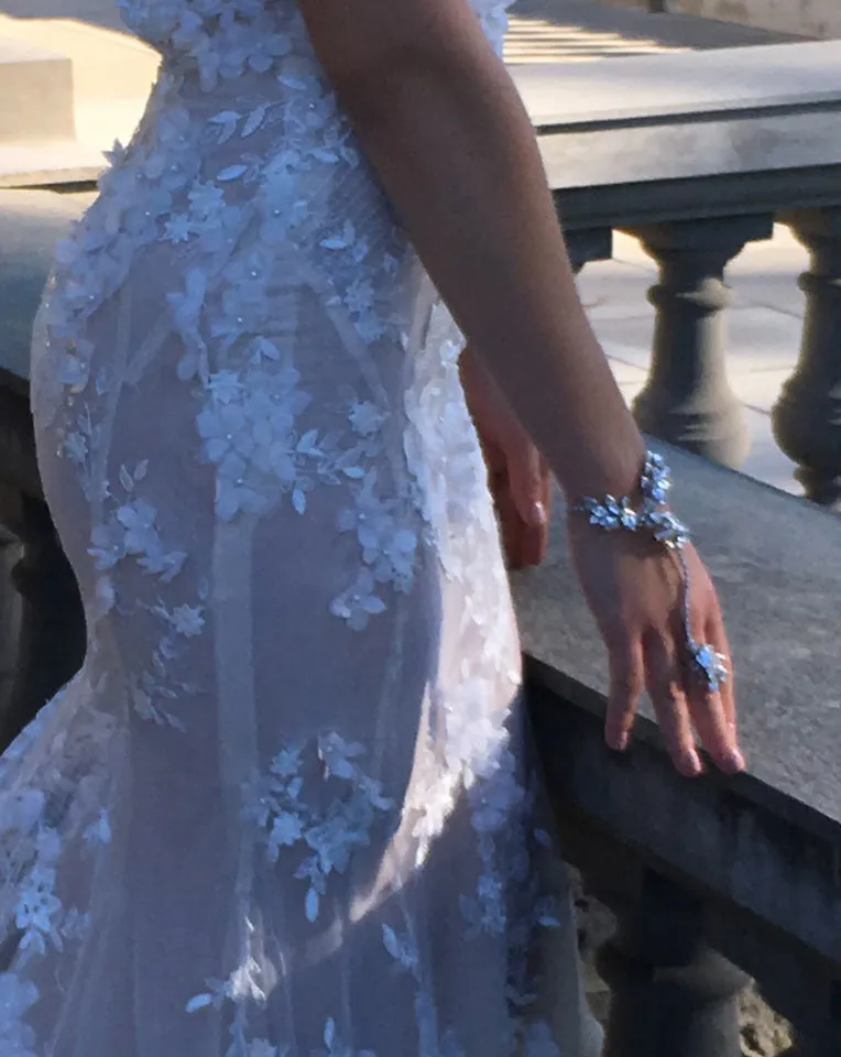 wedding hand jewellery - vintage leaf and crystal - Diva by Kezani