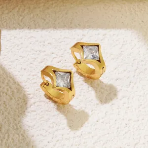 White 18K Gold Plated 304 Stainless Steel Retro Simple Style Square Earrings