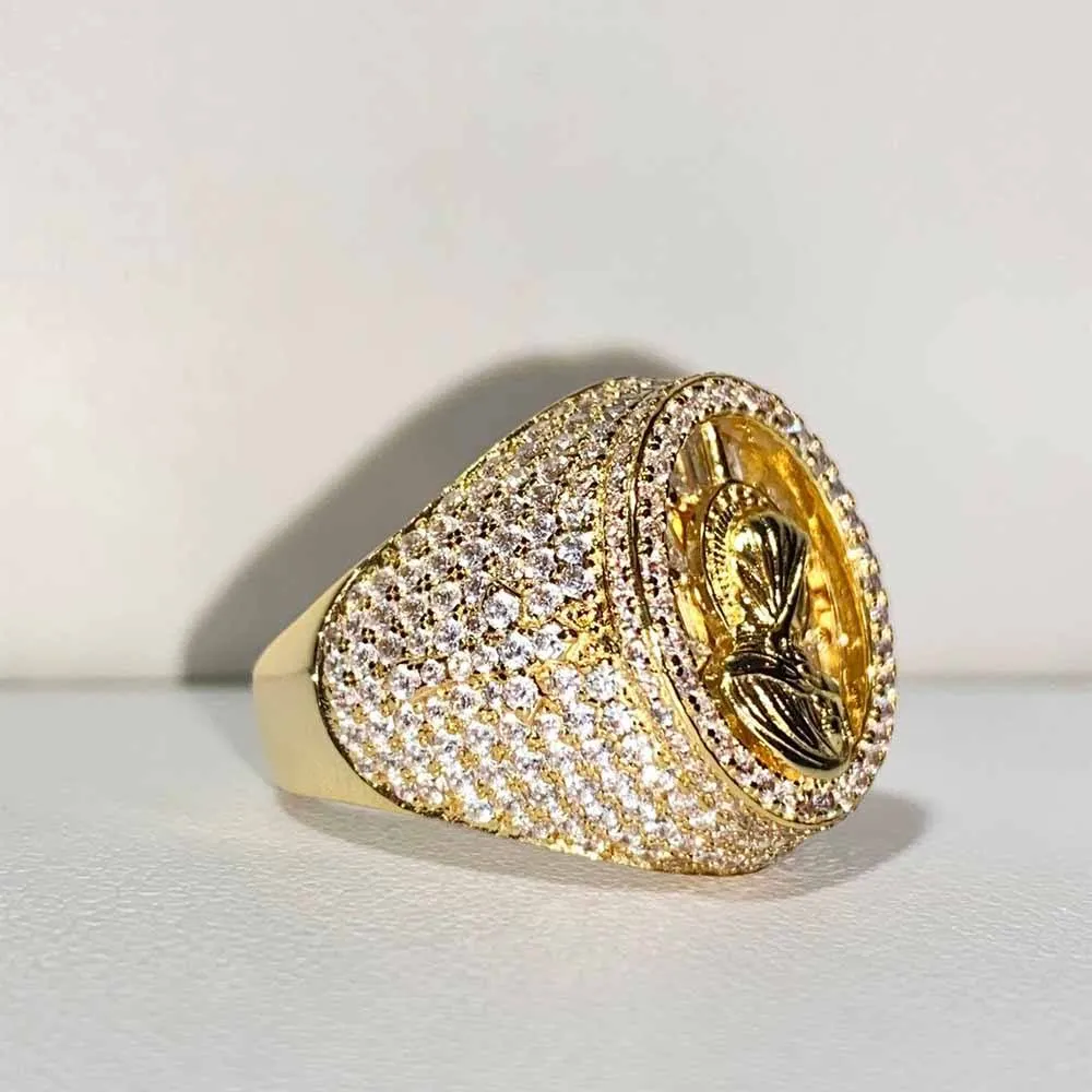 Wholesale Vintage Religious 925 Sterling Silver White Gold Zircon Diamond Virgin Mary Men Rings