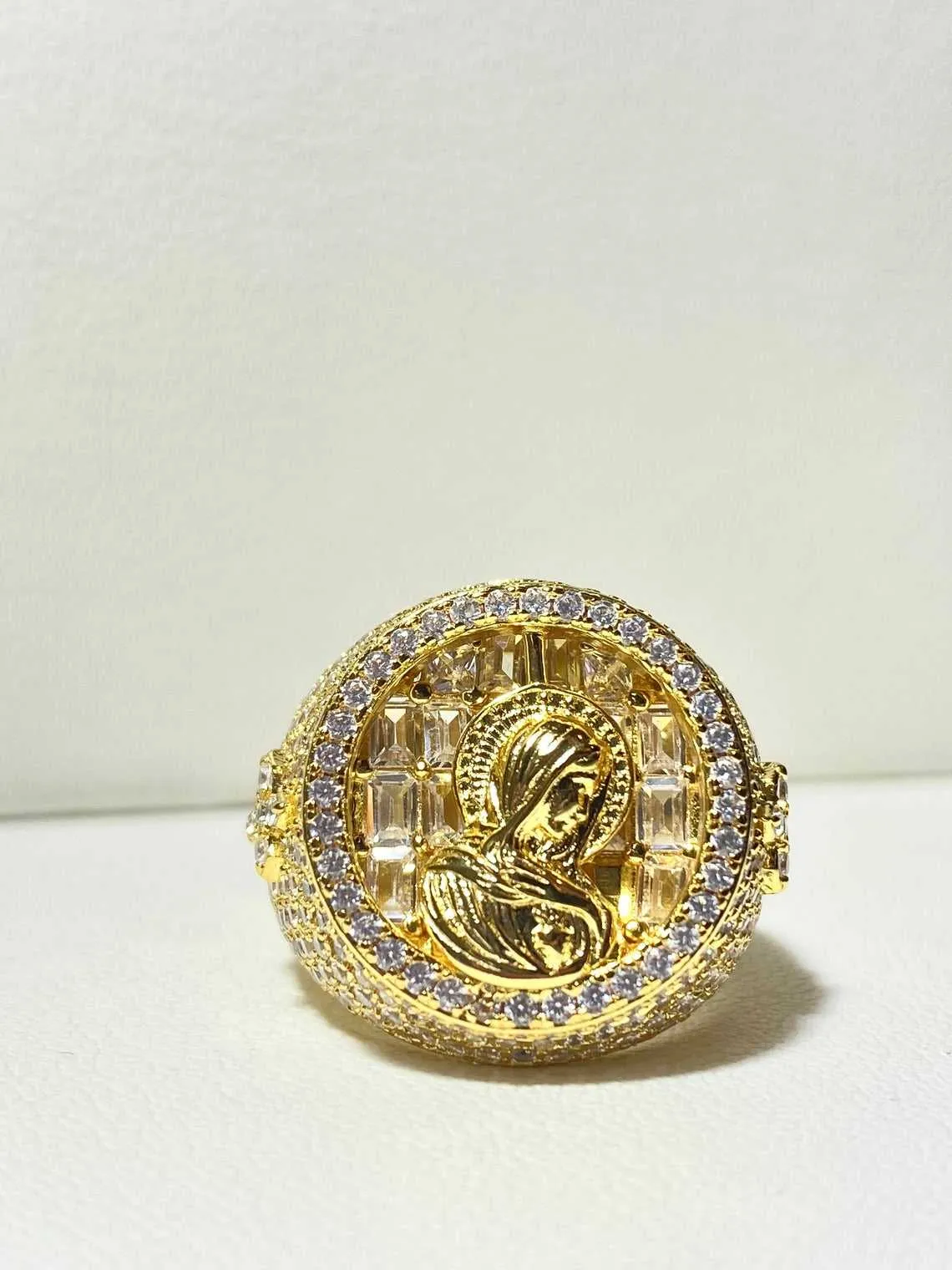 Wholesale Vintage Religious 925 Sterling Silver White Gold Zircon Diamond Virgin Mary Men Rings