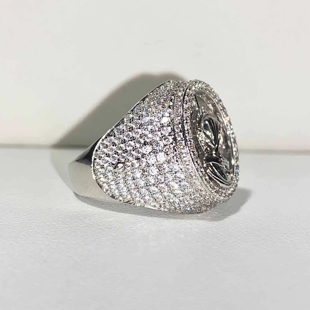 Wholesale Vintage Religious 925 Sterling Silver White Gold Zircon Diamond Virgin Mary Men Rings