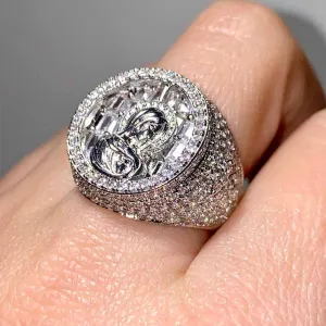 Wholesale Vintage Religious 925 Sterling Silver White Gold Zircon Diamond Virgin Mary Men Rings