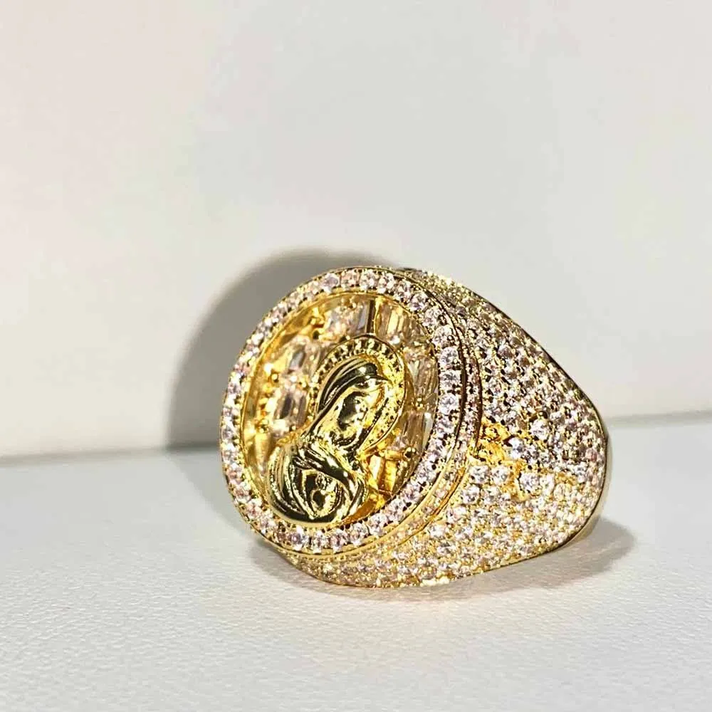 Wholesale Vintage Religious 925 Sterling Silver White Gold Zircon Diamond Virgin Mary Men Rings
