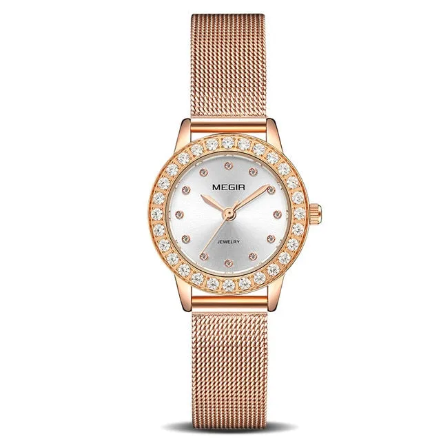 Women Luxury Watch Reloj Mujer 2019 MEGIR Twinkly Small Women Watches Rose Gold Free Shipping Damen Uhren Montres Femme Dropship