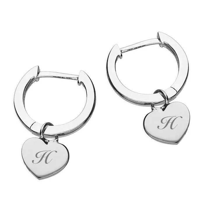 Womens heart hoogie hoop personalised earrings Silver