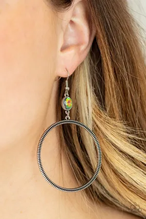 Work that Circuit - Multi - Oil Spill Gem Silver Hoop Paparazzi Fishhook Earrings