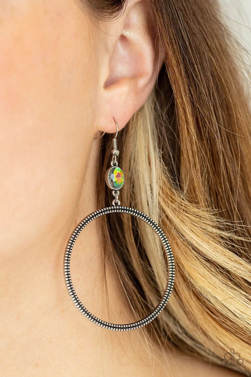 Work that Circuit - Multi - Oil Spill Gem Silver Hoop Paparazzi Fishhook Earrings