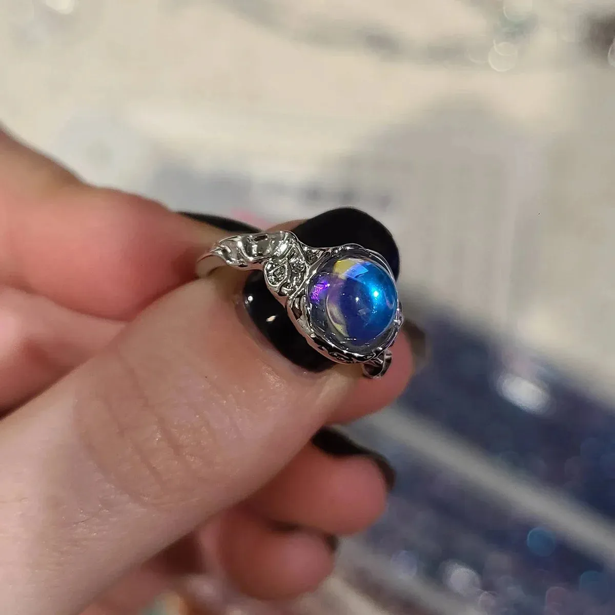 Y2K Crystal Rings Kpop Heart Adjustable Ring Irregular Geometry Punk Vintage Rings Set for Women Girls